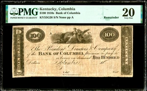 Scarce 1810’s Kentucky Bank of Columbia $100 Note Obsolete Banknote PMG VF20 - Picture 1 of 2