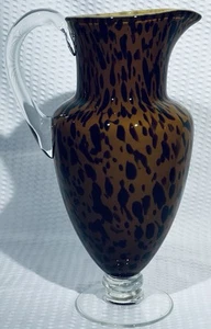 (1) ~ Brocca in vetro artistico ambrato conchiglia tartaruga ~ stampa leopardata ~ elegante ~ 11" - Foto 1 di 10