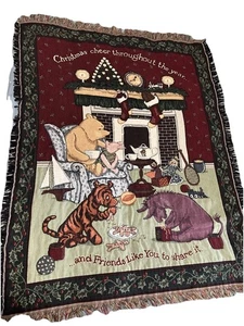 Disney Classic Winnie the Pooh Tapestry Throw Blanket Christmas 43”x 55” - Picture 1 of 7