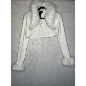 Windsor Top Large Ivory Chic Faux Fur Bolero Cuffed Long Sleeve Ribbed NEW$40 - Picture 1 of 12