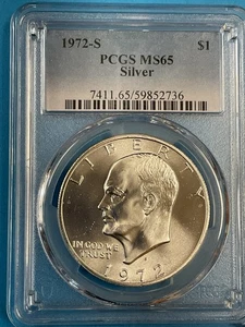 1972 S $1 Silver Ike Eisenhower Dollar PCGS MS65 - Picture 1 of 2