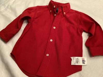 NWT-CHAPS 24M Long Sleeve Button Down Christmas RED Oxford Shirt Cotton Corduroy - Image 1 of 4