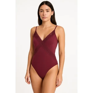 NWT Abercrombie & Fitch Red Lace Sheer Sleeveless V-Neck Tank Bodysuit Size M - Picture 1 of 10