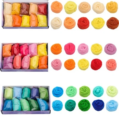 Needle Felting Wool 10 Colors Wool Roving for Needle Felting Nature Wool Yarn  - Image 1 of 4