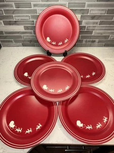 2019 THRESHOLD~RED~SANTA & SLEIGH MELAMINE CHRISTMAS 11” DINNER PLATES~Set of 6 - Picture 1 of 12