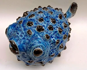 PUFFER FISH LIFE LIKE CERAMIC SCULPTURED FIGURINE NAUTICAL SEASIDE DECOR - Picture 1 of 8