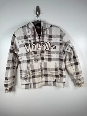 Volcom Women Full Zip Plaid Sherpa Lined Distressed Hoodie Sz Small 21x24.5 - Image 1 of 4