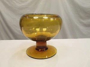 1x - Vintage 6" TALL BLENKO Art Glass AMBER GOLD Crimped Open Candy Compote MCM - Picture 1 of 8