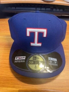 New Era 59Fifty Texas Rangers eng anliegende Mütze/Ballkappe blau Größe 8 MLB authentisch, neu aus altem Lagerbestand - Bild 1 von 1
