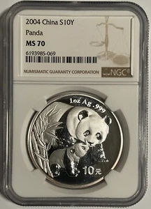 China 2004 1oz Silver Panda Coin, NGC MS70 - Picture 1 of 3