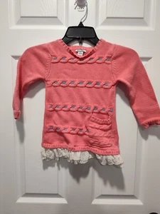 Hartstrings Pink and Blue 100% Cotton Girl’s Pullover Sweater Ruffled Edge Sz5/6 - Picture 1 of 7