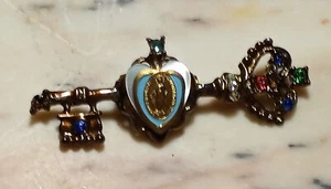 Vintage Virgin Mary Key to Heaven Bejeweled Brooch Pin - Picture 1 of 4