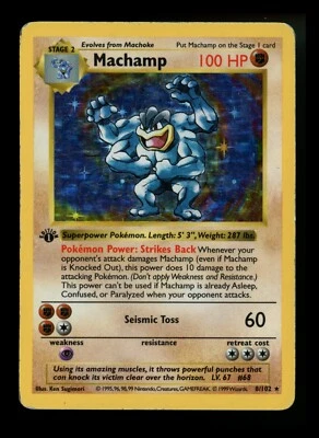 #2 1st Edition Machamp 8/102 Base Set SHADOWLESS 1999 Rare WOTC Pokémon Card TCG - Image 1 of 4