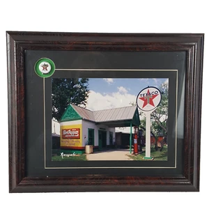 Texaco Gas Station Picture with Pin Framed Matted Glass 11.75 x 9.5" Signed - Picture 1 of 5