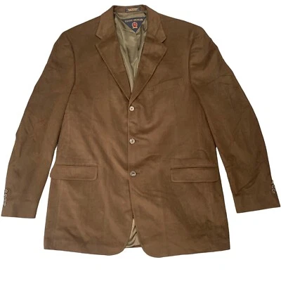 Винтажный мужской бархатный блейзер Tommy Hilfiger 44L коричневый однобортный сделано в США * - Изображение 1 из 4