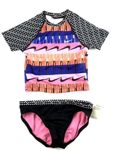 Nike Girls Crop Top Rash Guard Shirt And Bikini Bottom Set Multicolor Size Small - Picture 1 of 3