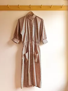 Vintage 70s 80s VUOKKO Suomi Finland printed stripe snap front shirt dress S M - Picture 1 of 5