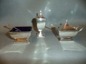 Silver Three Piece Art Deco Cruet Birmingham 1922 by Deakin & Francis - Picture 1 of 5