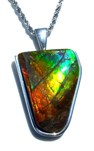 AMMOLITE PENDANT, Solid Sterling Silver , HANDMADE- USA, Feng Shui Prized - Picture 1 of 15