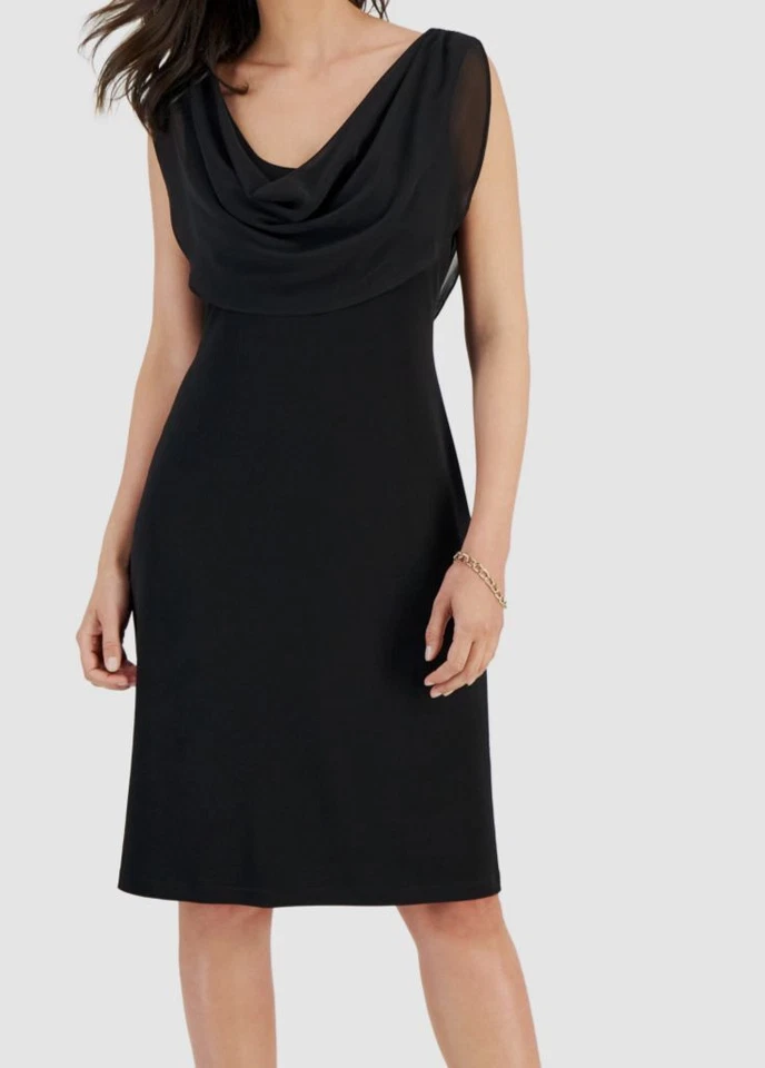Connected Apparel Women's Black Draped Cowlneck Sleeveless Dress Size 10