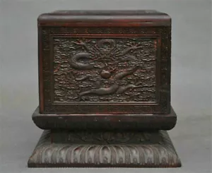 Caja de sellos antiguos de 5 dragones tallados a mano de madera china Huanghuali de 6" - Imagen 1 de 12