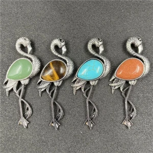 5pcs Agate Stone Flamingo Pendant Brooch Dual Purpose DIY Chakra Energy Reiki - Picture 1 of 12