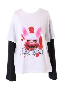 TP-211-1 Weiß Schwarz Twin Optik gruselig Horror Hase Grafik Langarm Shirt - Bild 1 von 6