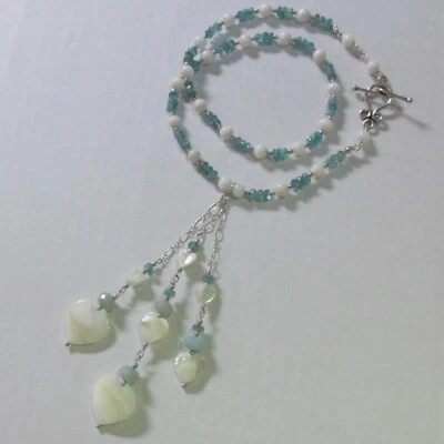 Apatit Amazonit Perlmutt Herzen Anhänger-Kette 925 Silber Unikat Collier Atelier - Bild 1 von 4