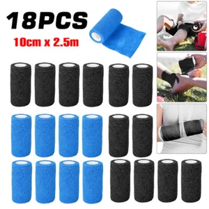 18 Rolls Cohesive Elastic Bandage Adhesive Wrist Ankle Gauze Tape Vet Wrap 10cm - Picture 1 of 16