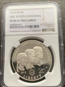 2013-W Girl Scouts Centennial $1 Commemorative Silver Dollar NGC PF69 Ultra Cam - Picture 1 of 5