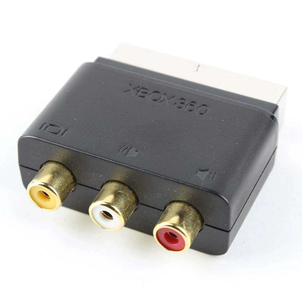 Genuine Microsoft Xbox 360 Original SCART Composite RCA AV Adapter Black Slim - Image 1 of 1