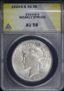 1923-S Weakly Struck Peace Dollar ANACS AU-58 - Picture 1 of 2