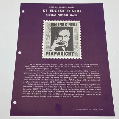 1967 $1 American Playwright Eugene O’Niell Regular Postage Stamp FDC Bulletin Ad - Image 1 of 4