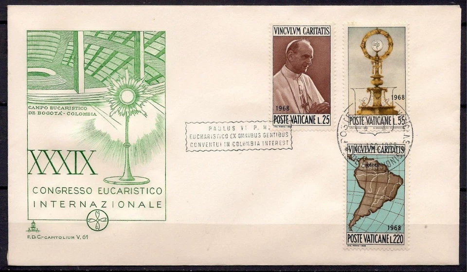 Vatican 1968 Journey of Paul VI in Bogota Travels Maps Religione FDC 2 - Image 1 of 1