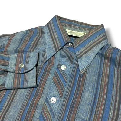 Vintage 70s Kmart Mens Size M Button Shirt Striped Hippie Dagger Collar Groovy - Image 1 of 4