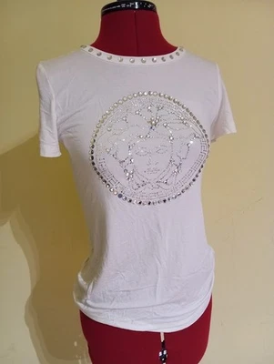Camiseta Versace Medusa Blanca Rara con Pedrería, Talla S Foto 1 de 4