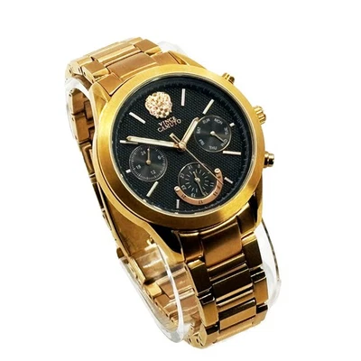 VINCE CAMUTO Women's VC/5242 Chronograph Watch ROSE GOLD Black Carbon  *NEW* - Image 1 of 4