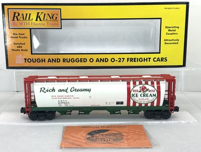 MTH RailKing 30-75120 Red Rose Ice Cream 4-Bay Cylindrical Hopper Used O O-27 - Image 1 of 4