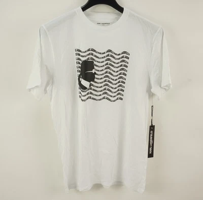 New Karl Lagerfeld Men Medium Short Sleeve White Big Logo Spell Out Crew T-Shirt - Image 1 of 4