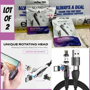 Statik 360 Câble de Charge Magnétique Rotatif 6’ LOT X2 Magnétique USB C MINI + ATL - Photo 1 sur 9