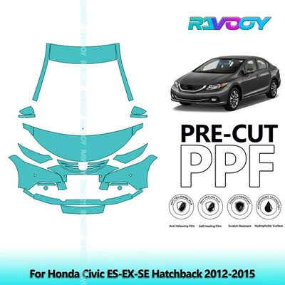Película de protección de pintura precortada PPF para Honda Civic ES-EX-SE hatchback 2012-2015 Foto 1 de 4