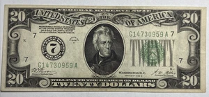 Series 1928 A $20 Twenty Dollar Federal Reserve Note Chicago G14730959A - Picture 1 of 4