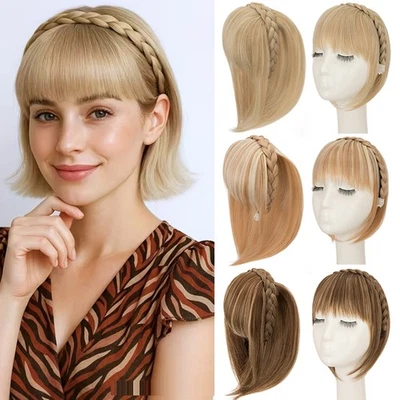 Diadema trenzada con flequillo Topper extensión de cabello cabeza completa peluca mujer niña Foto 1 de 4
