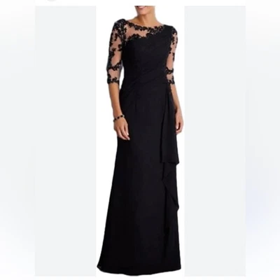 Nuevo con etiquetas Vestido de novia LanTing negro crema malla encaje formal boda gótico bruja recatada Foto 1 de 4