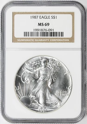 American Silver Eagle 1987 $1 NGC MS69 Foto 1 de 4