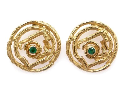 Pendientes circulares de disco de bambú ornamentados esmeralda redonda de oro amarillo de 18 k David Yurman  Foto 1 de 4