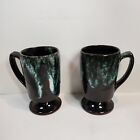 Royal Canadian Art Pottery Princess -Green Drip Glaze on Black-Two Mugs