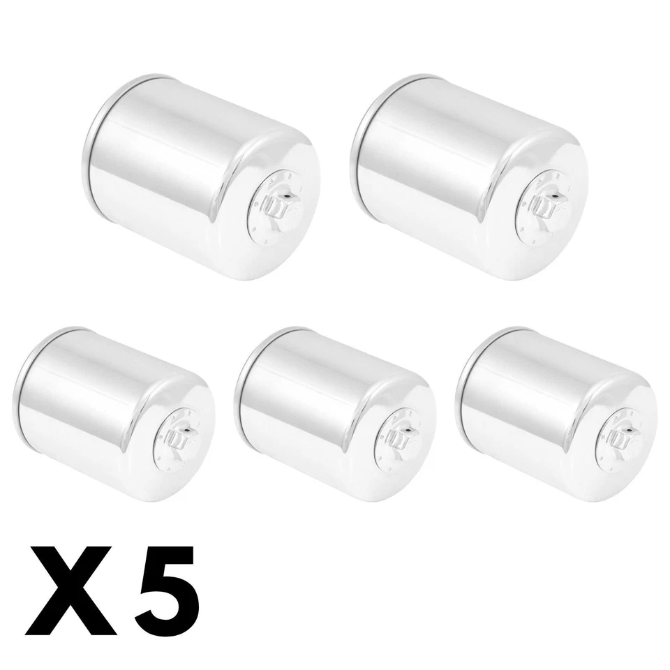 5 Pack Chrome K&N Oil Filter for Harley FLHRS Road King Custom 2000-2007 - Imagem 1 de 1