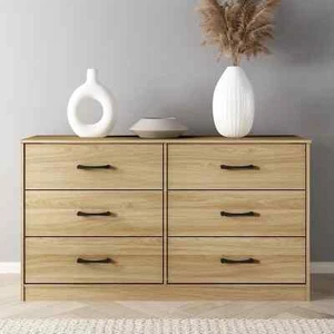 Traditional 6-Drawer Dresser with Metal Glide System, Easy Assembly, Light Oak - Picture 1 of 8