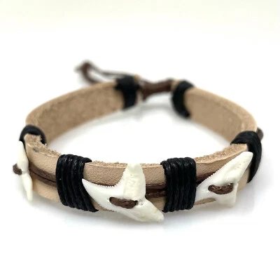 Shark Bracelet Shark Tooth Bracelet White Shark Cuff Bracelet Bangle Adjustable - Image 1 of 4